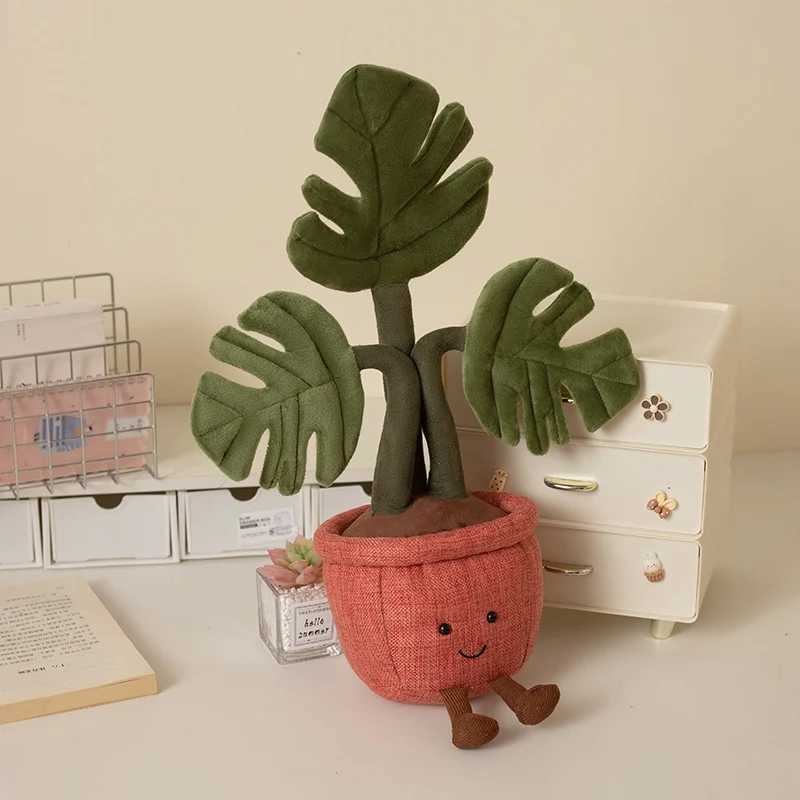 Plush Emulational Plants Amuseables Potted Monstera Deliciosa Stuffed Toys Fun Decoration For Home Kawaii Toy For Girls Gifts C250925