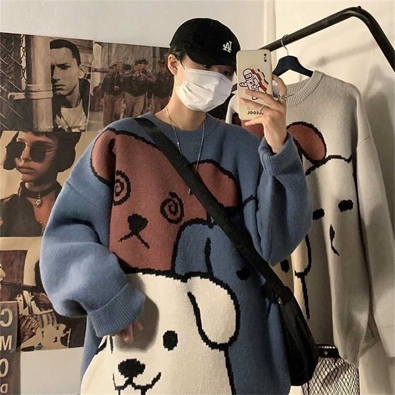 Sweater men autumn and winter thickening loose Streetwear korean style knit sweaters Fashion trend personalized couple clothes 211008