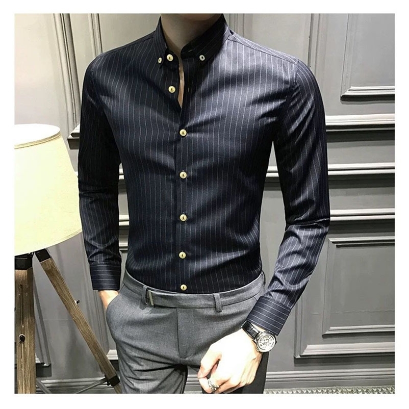 Men's Casual Shirts Fashion Printed Lapel Button Casual Striped Shirt Men's Clothing Autumn Korean Oversized Loose Tops All-match ShirtS 230