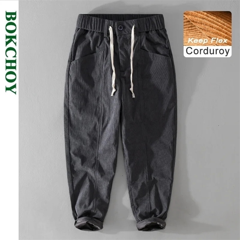 Men's Pants Autumn Simple Corduroy Pants Men Clothing Casual Solid Color Elastic Waist Soft Street Joggers Men Trousers F7627 231129