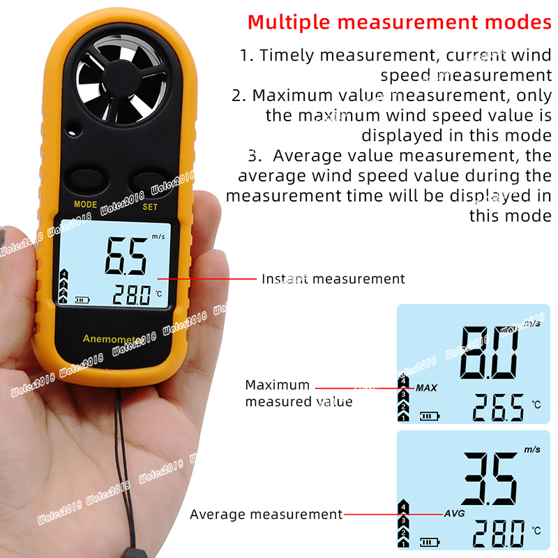 Digital Anemometer Handheld Wind Speed Meter Gauge Accurate Measures Wind Velocity Temperature With Wind Chill Backlight MAX/AVG Airflow Meter
