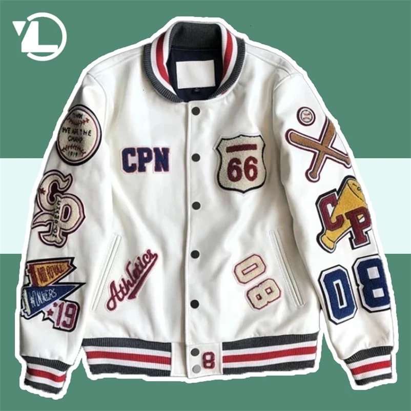Baseball Uniform Jacket Men Y2k Retro Letter Flocking Embroidery Hip Hop Bomber Jackets Coats Harajuku PU Motorcycler Outwear 240716