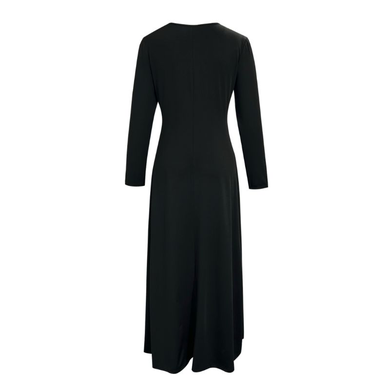 Elegant Womens Black Long-Sleeve Maxi Dress with Milk Silk Fabric-CF50763