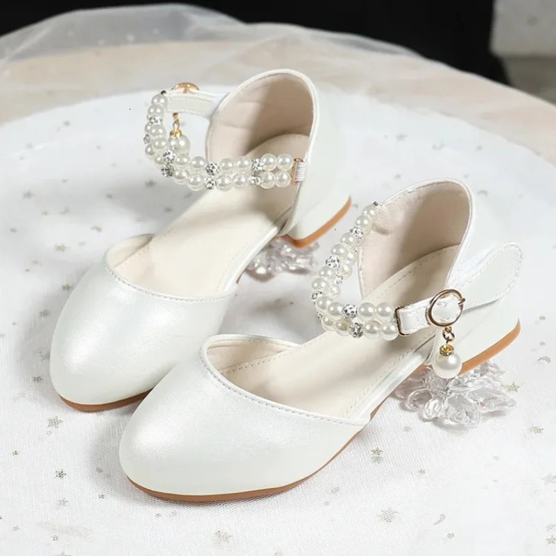 Girls Shoes Fashion Childrens Pearls princess Sandals Bling Summer Sandals Toddler party Breathable Kids Shoes 241219