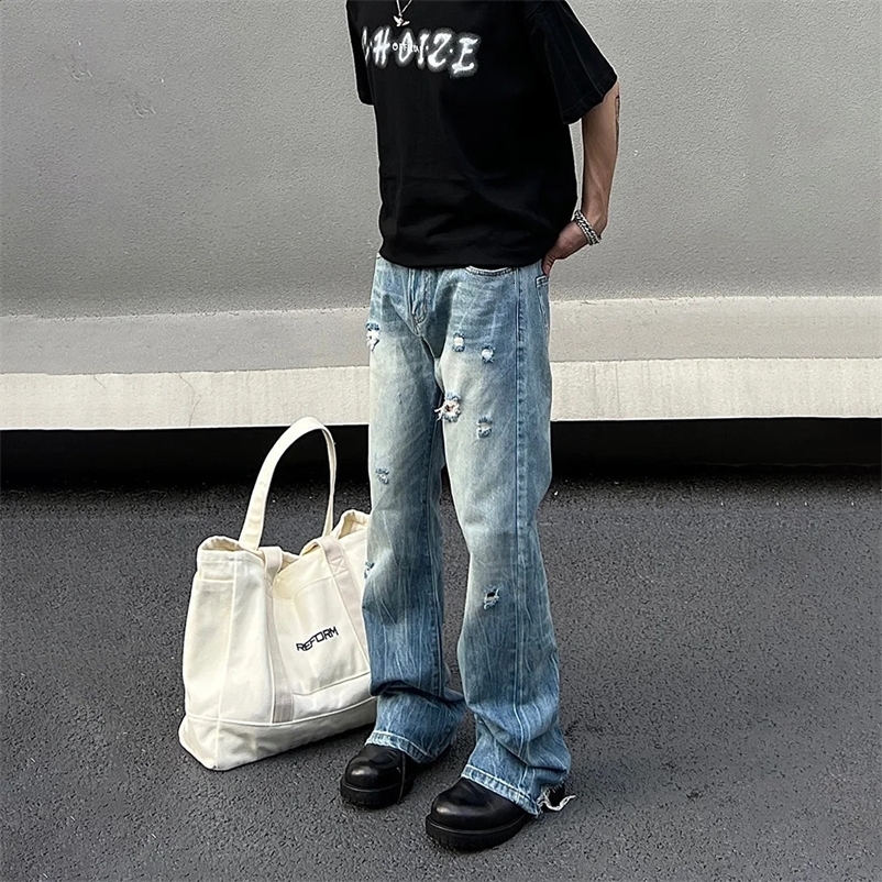 Mens open top jeans ultra-thin blue Pantalones Hombre streetwear fashionable denim PantsFit summer tight Vaqueros Flaming Trousers 241203