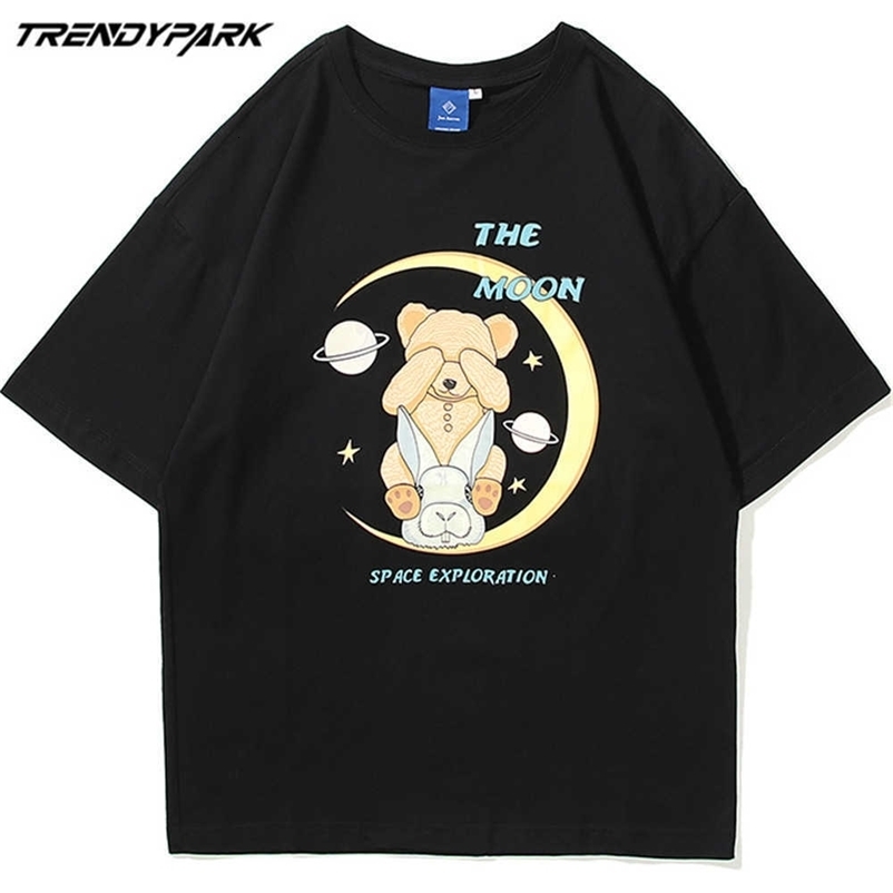 Men's T-shirt Short Sleeve Cute Cartoon Printed Tee Hip Hop Oversized Cotton Casual Harajuku Streetwear Top Tshirts Clothing 210601