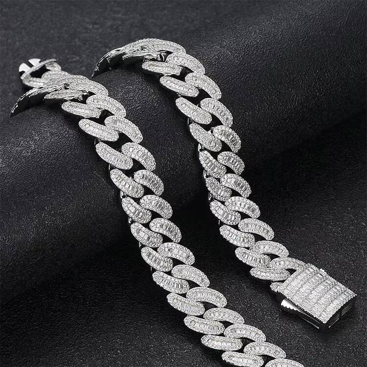 JWY Fashion 18K Real Gold Plated AAA Moissaniteia Necklaces for Men 15mm Miami Cuban Link Chain Brass Material Hip Hop Jewelry