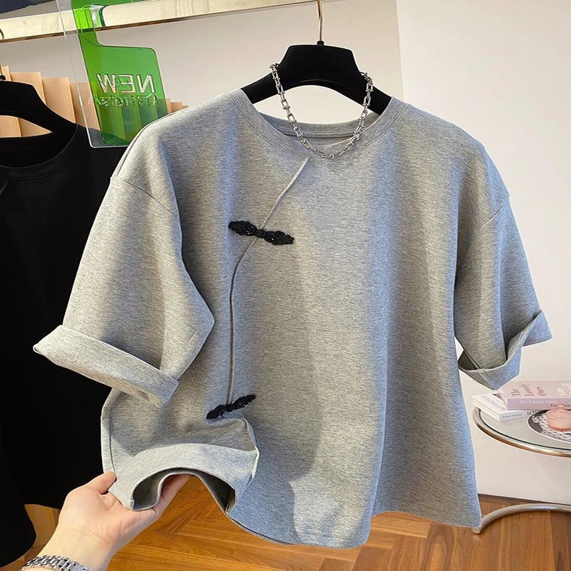 Summer Round Neck Womens Tshirt Chinese Style Short Sleeve Fashion Loose Top Casual Edition 240814