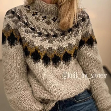 Autumn Winter New High Neck Pullover Thick Knit Jacquard Sweater Women's Knitted Top