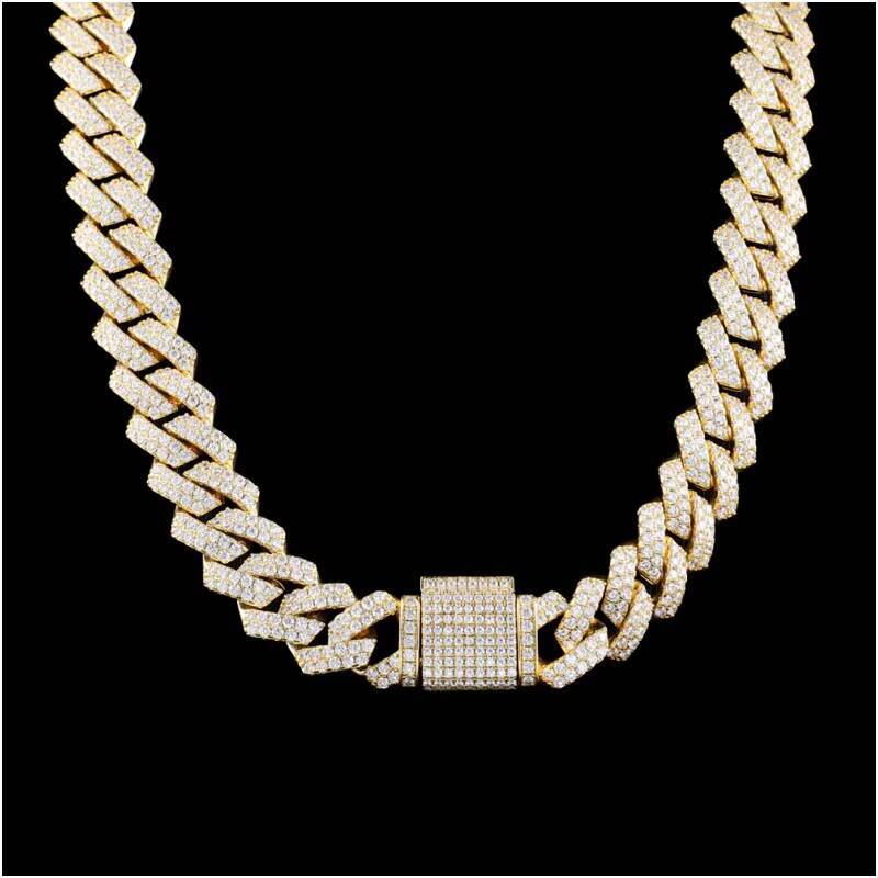 Hip Hop 16mm VVS Moissanite Iced Out Diamond 925 Sterling Silver Men Necklace Gold Chain Miami Cuban Link Chain