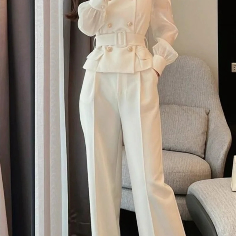Womens 2 Pant Set White Two Pieces Sets Pants for Woman Wide Leg Party Trousers Suits Blazer and Outfits Co Ord Classy Clothes 240809