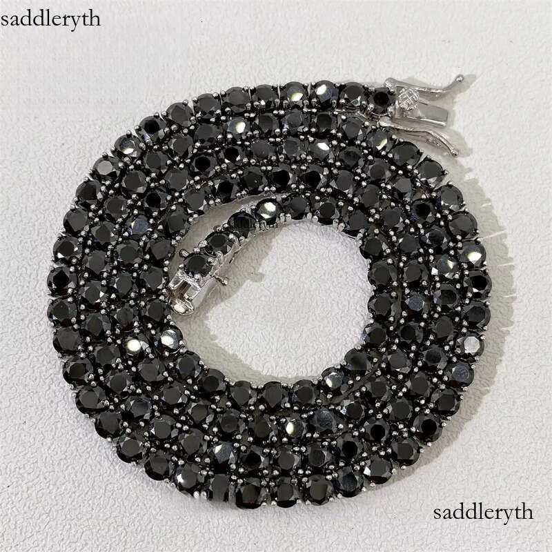 sterg sier GRA Certificated 3mm 4mm black moissanite chain pass dia tester hip hop tennis necklace