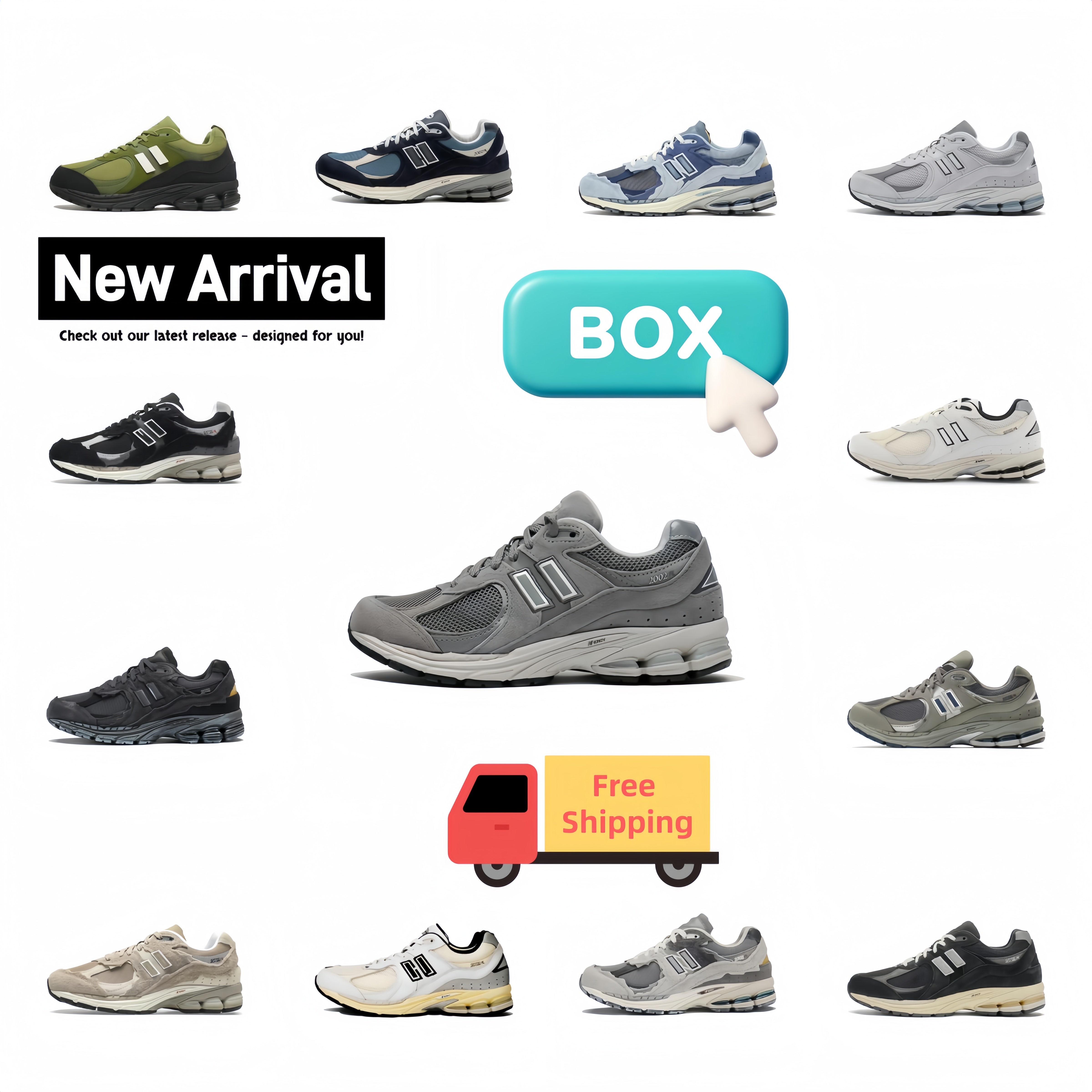 Designer Balaaance Shoes 2002 Outdoor Casual Walk Sports Running Shoes Breathable Mesh Unisex Zapatos Trainers Leisure Black, gray, beige Sneakers size 36-45 058