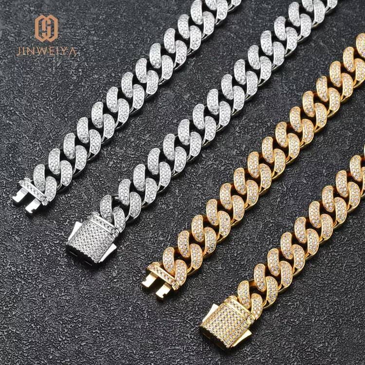 JWY Hip Hop Jewelry 12mm Diamond CZ Iced Out Miami Cuban Link Chain Necklace Chain for Men