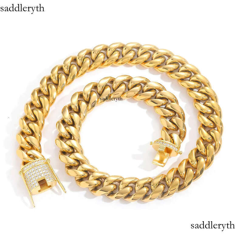 Wholesale 6-18mm Stainless Steel 14K Gold Plated Necklace Miami Cuban Link Chain Monaco Chains for Men