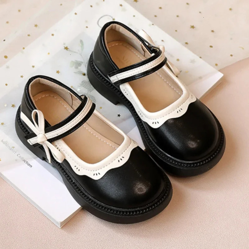 Fashion Girl School Shoes Patchwork Kid Princess Shoes for Children Shallow Toddler Ruffled Edge Leather Shoes Causal Mary Janes 250528