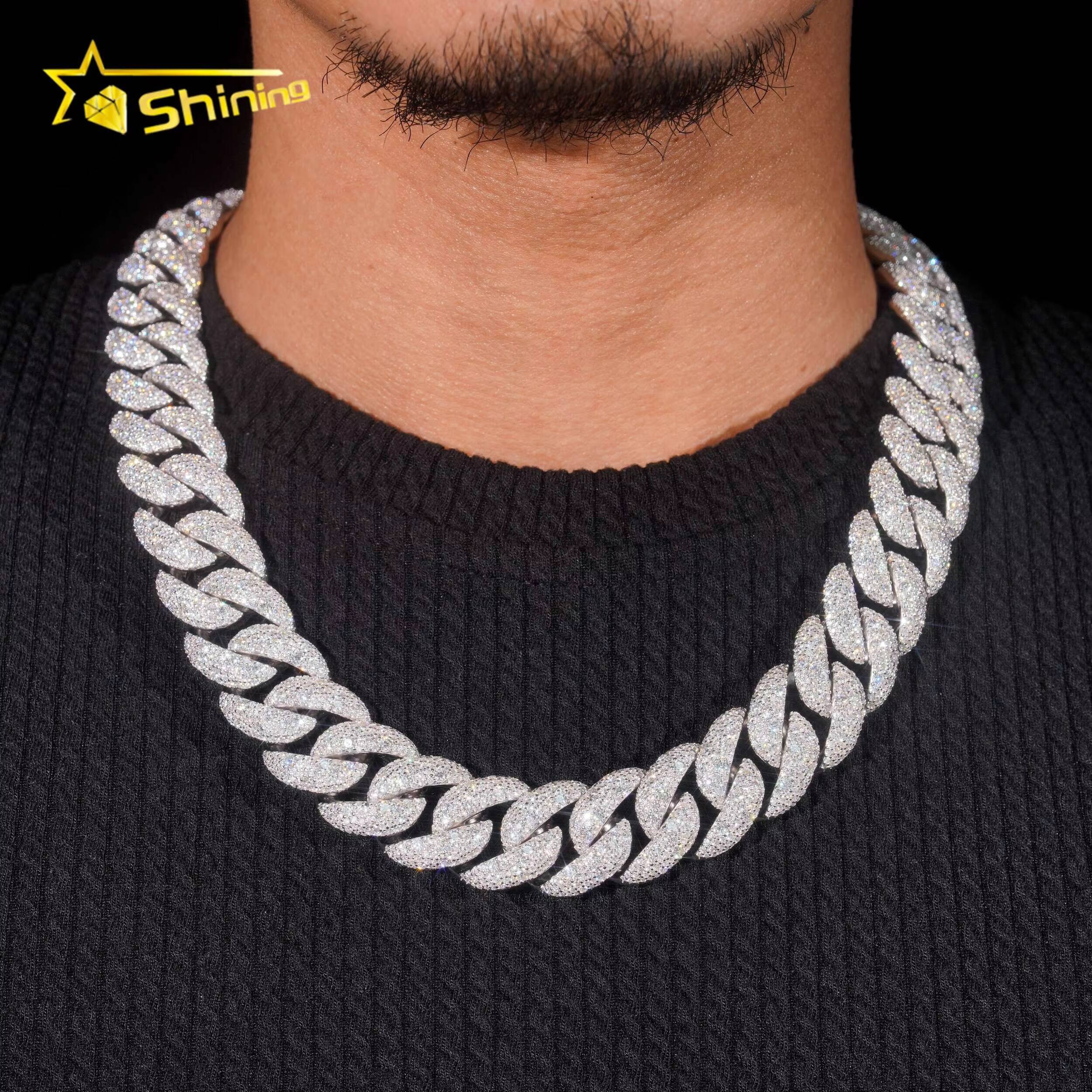 20mm Big Heavy Cuban Chian Vvs Moissnaite Iced Out Hip Hop Jewelry Sterling Silver 925 White Gold Plated Mens Necklace