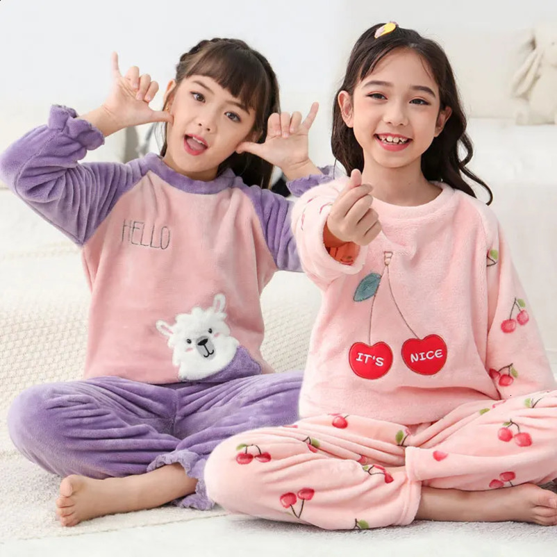Winter childrens plush pajamas warm flannel youth pajamas boys and girls casual wear coral fleece childrens pajamas 241118