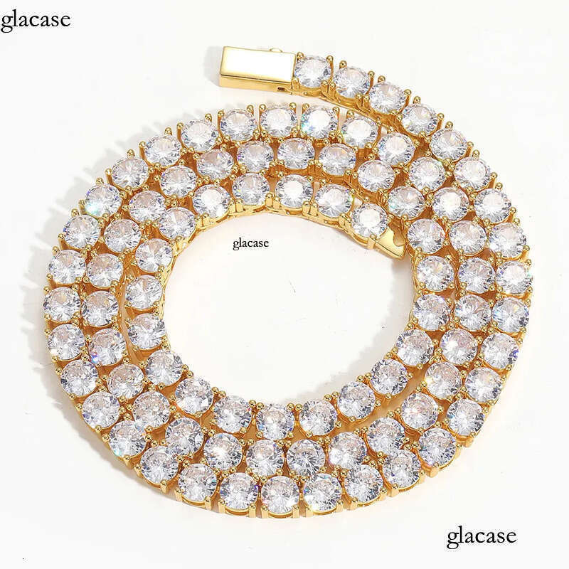 Hip Hop Tennis Chains Jewelry TopBling 5A Zircon Dia Necklaces Spring Clasp Real Gold Plated 3mm 4mm 5mm