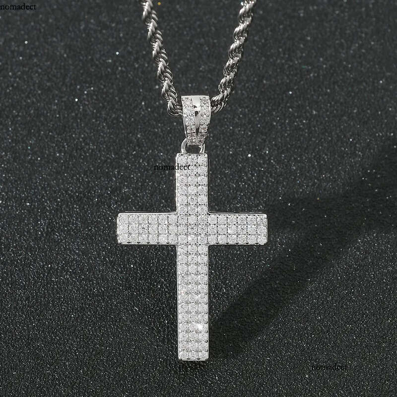Sier Dia Cross Necklace Mens Gold Necklaces Iced Out Pendant Hip Hop Jewelry 1b
