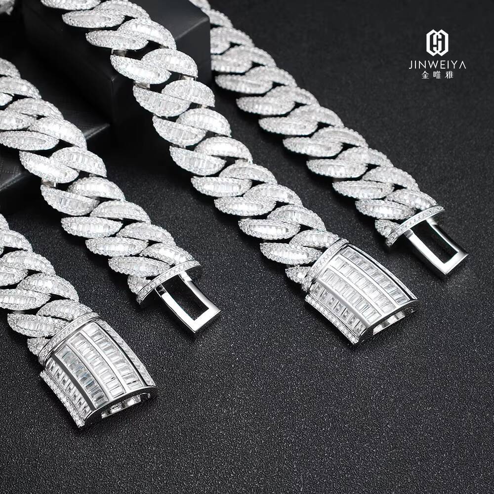 Hip Hop Luxury 5A Moissanite Heavy Necklace Baguette Iced Out Cuban Link Chain