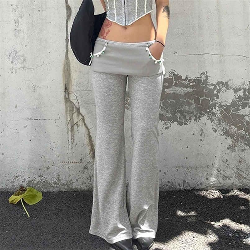 BKLD Harajuku Y2K Sexy false 2Pcs Bow 3D Flower Patchwork Pants For Women Streetwear Casual Chic High Waist Versatile Daily Pants 250304