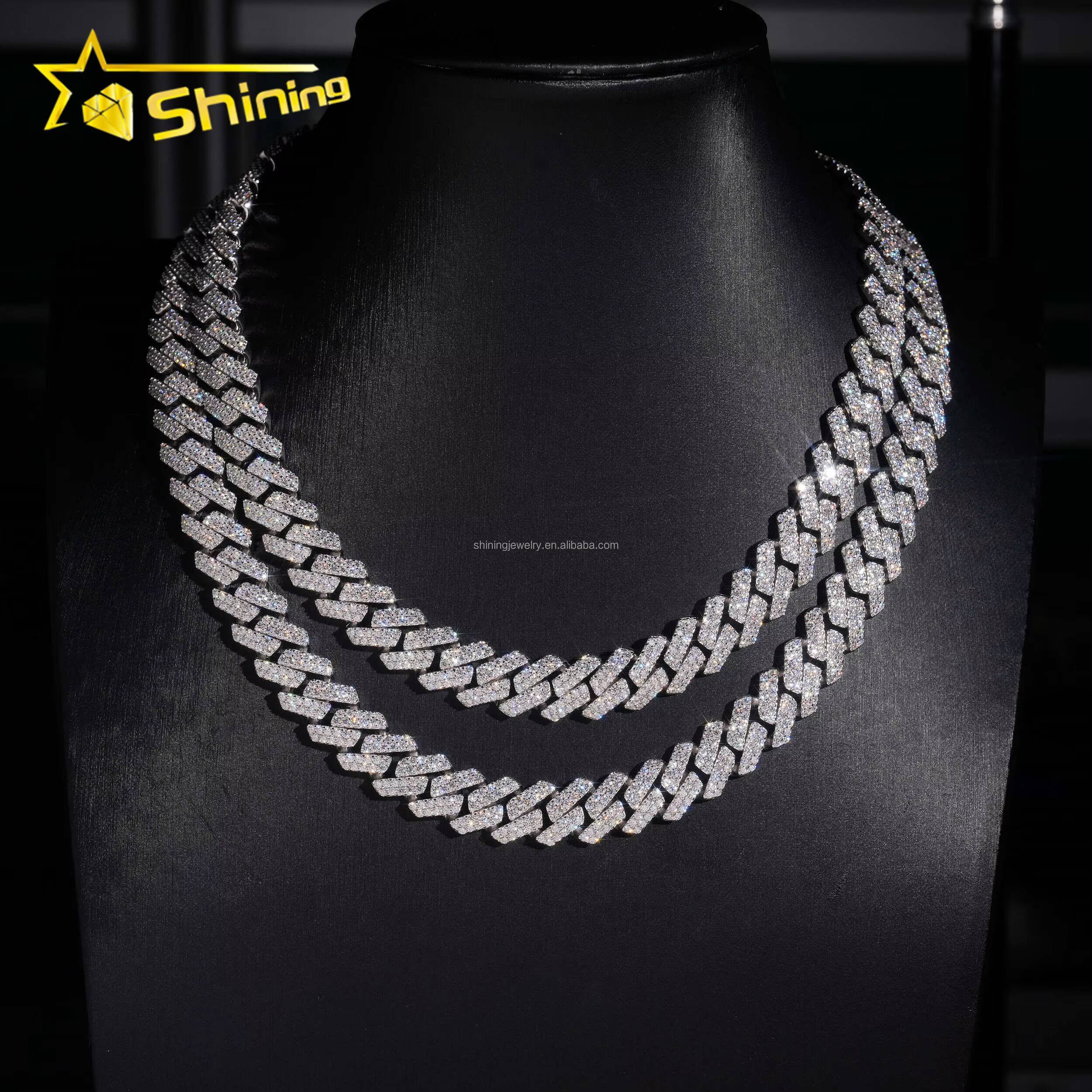 New Arrivals Rapper Fire Jewelry Hot Selling GRA Certificate 13mm 2Rows Iced Out Moissanite S925 Hip Hop Miami Cuban Link Chain
