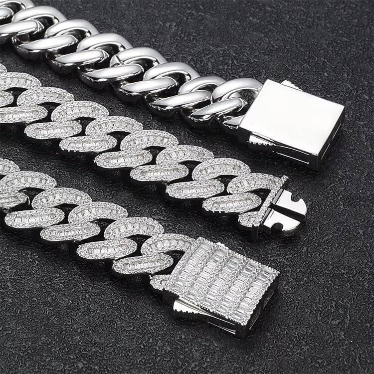 JWY Fashion 18K Real Gold Plated AAA Moissaniteia Necklaces for Men 15mm Miami Cuban Link Chain Brass Material Hip Hop Jewelry