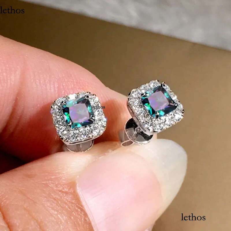 Geometric Square Crystal Zircon Stud Earrings Charm Designer Jewelry Woman Gold Plated Green Dia Ear Ring Gift
