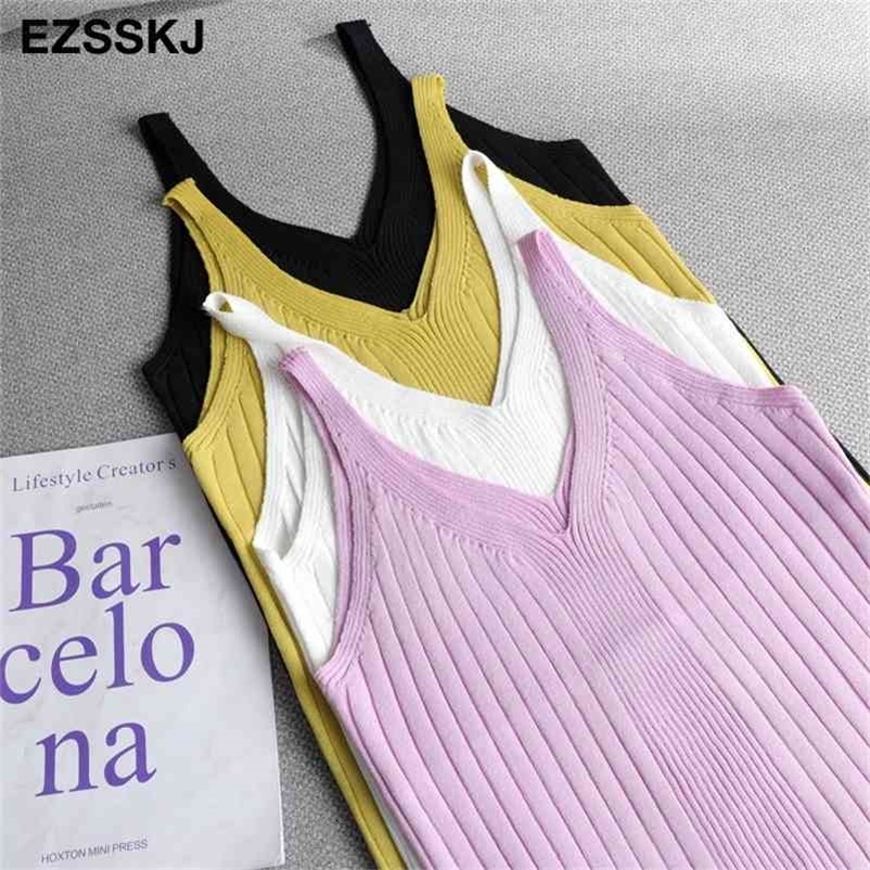 cotton v-neck knit camis Summer Slim Women BAISC Tops female short female Sexy solid casual sleeveless t-shirt top 210625