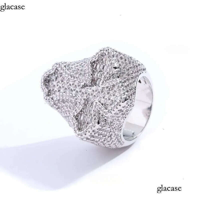 Hip hop explosion S sier Moissanite cross personality jewelry trend men's ring