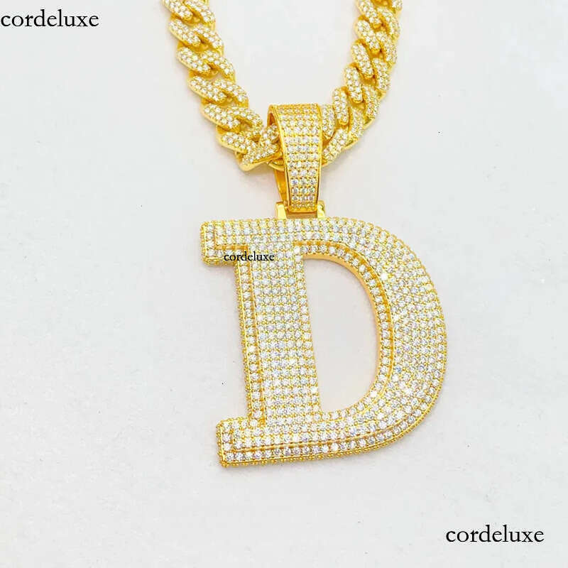 A-Z Sterg Sier Shiny Moissanite Letter Pendant with 3mm 24inch Rope Chain Jewelry for Men Women Nice Gift 3d