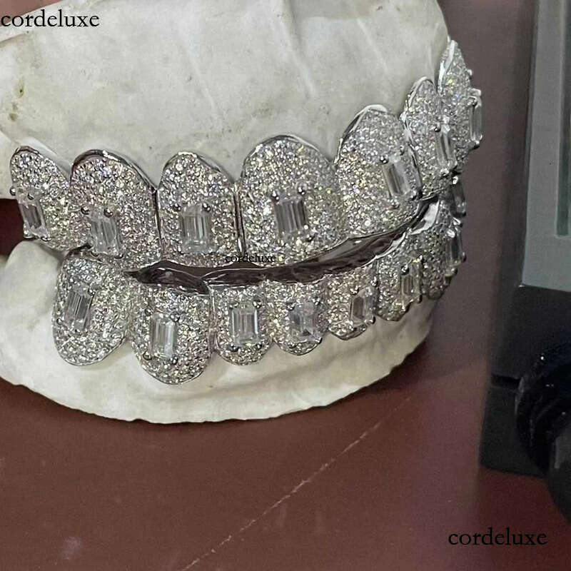 Sparkle Custom Made Hip Hop Iced Out Sterg Sier grills gold Jewelry zigzag setting VVS Moissanite Teeth Mouth Grillz eb