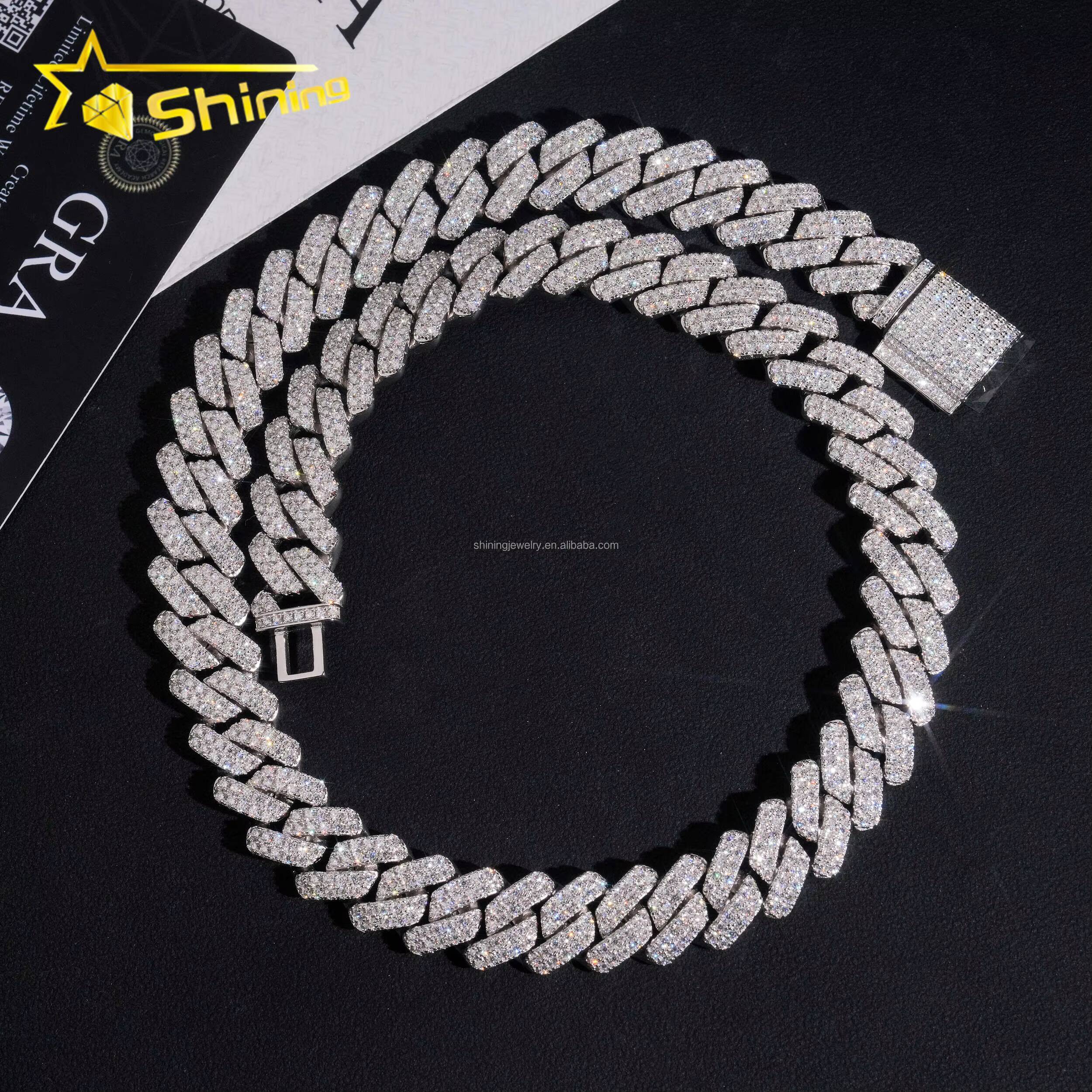 Buss Down Rapper Fire Jewelry Hot Selling GRA Certificate 14mm 2Rows Iced Out Moissanite S925 Hip Hop Miami Cuban Link Chain Man