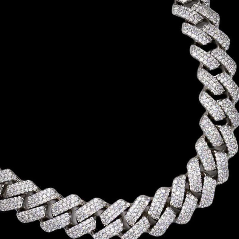 Vvs Moissanite 3 Row Rounded Dia Sterling Solid Sier Miami Cuban Link Chain Fully Ice Out Hip Hop Jewelry