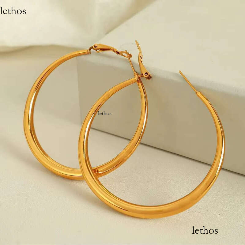 DHcollection Oudiya Jewelry EH02 Thick Large Gold Plated Earrings, New Plain Round Earrings 2e