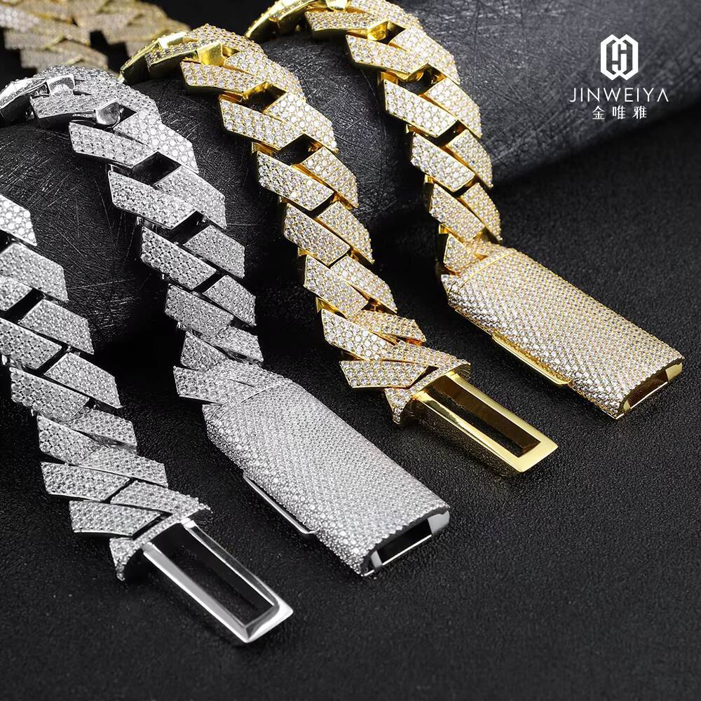 FaMoissaniteory New Arrival Hip Hop Rock Men Necklace 925 Sterling Silver VVS Moissanite Chain Men 18mm Cuban Link Chain