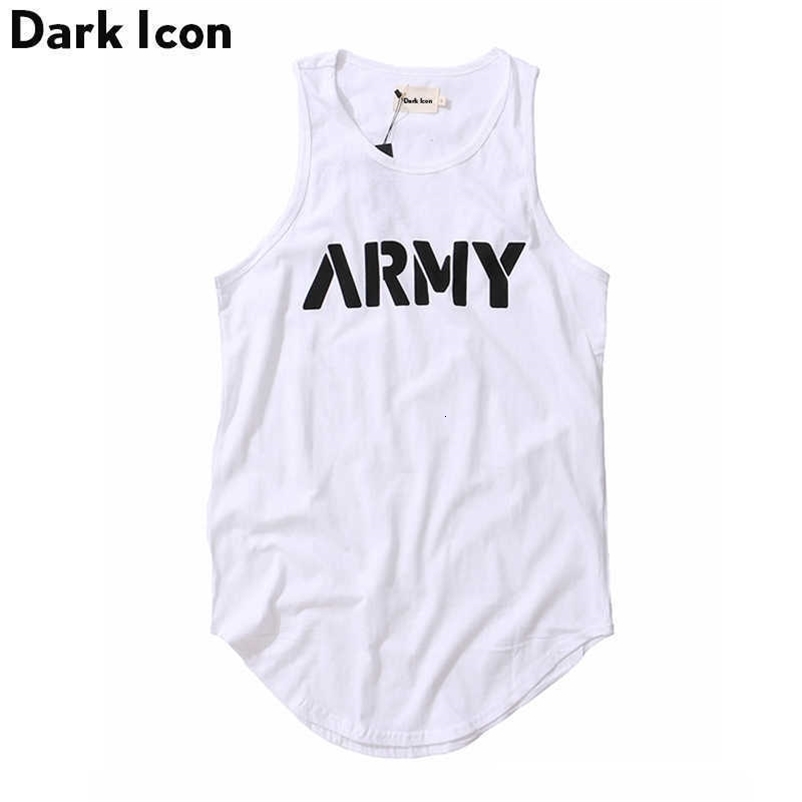 Letter Printed Curved Hem Hip Hop Tank Top Men Summer Extended Long Line Tank Top Black White 210603