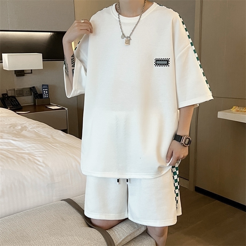 Men's Tracksuits Men's Casual Two Piece Waffle Sports and Leisure Suit Summer Graphic Men's Top Shorts Korean of Harajuku High Street C