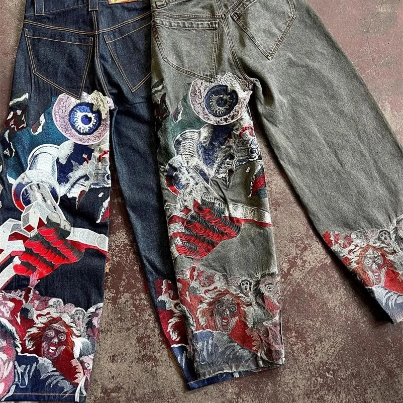 Men's Jeans Y2k Jeans Harajuku Punk Oversized Graphic Embroidery Baggy Jeans Men and Women Wide Leg Jeans Hip Hop Casual Retro Streetwear 231110