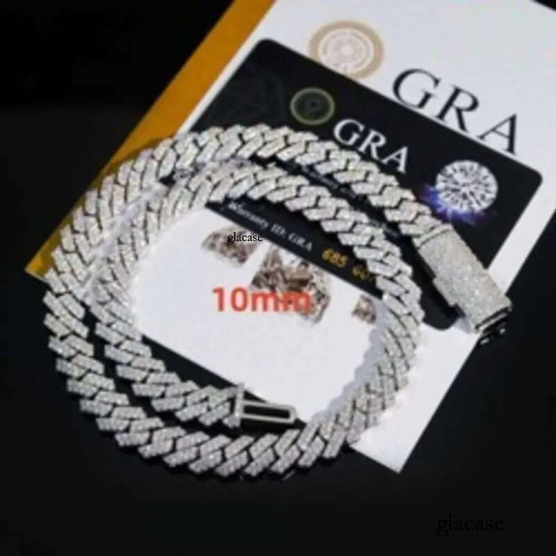 Iced out vvs 2 rows miami gold necklace sterg sier dia moissanite cuban k chain