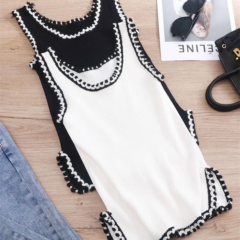 Camisoles Tanks Split Elegant Spring/Summer Women's O-Neck Knitted Tank Top Baisc Camis Casual Sleeveless Tank Top Women's Slim Tank Top Sho