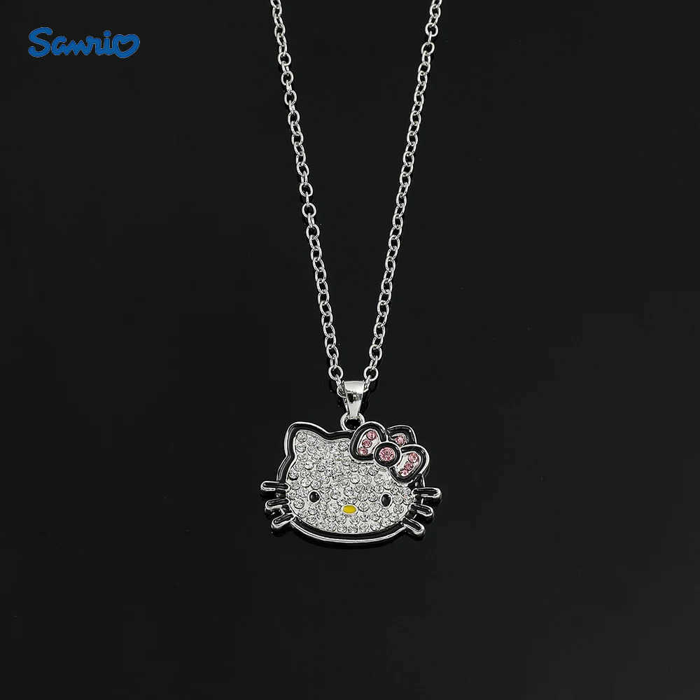 Sanrio Cartoon Anime Hello Kitty Rhinestone Pendant Necklace Cute Girl Sweet and Fashionable Collarbone Chain L250925
