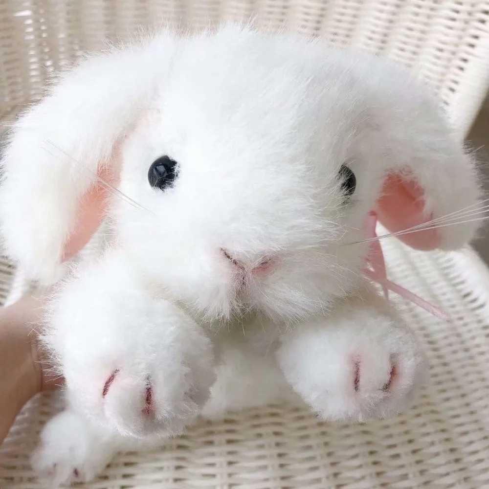 Super High Quality Simulation Plush White Rabbit Lifestyle Rex Bunny Neck Bow Home Decor Girl Room Decor Stuffed Animal Doll C250925