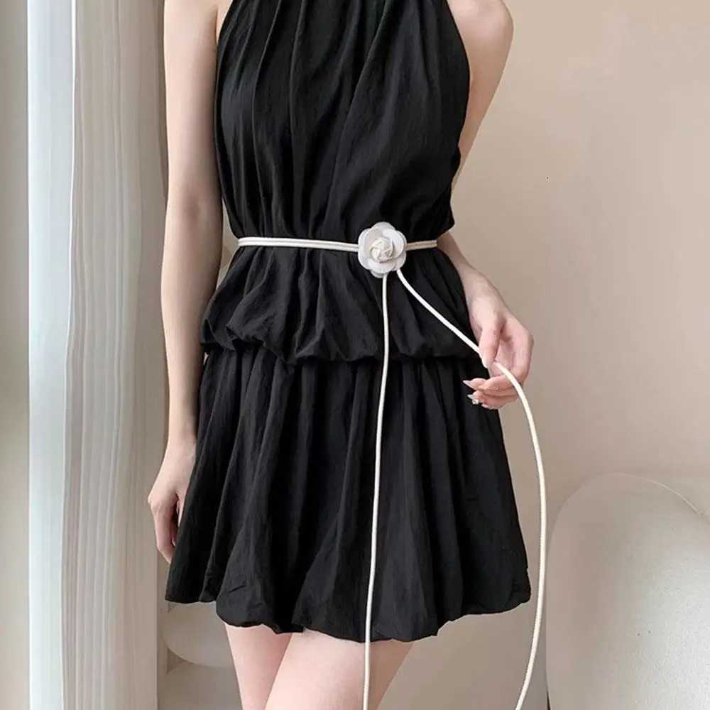 Fashion Flower Round Leather Thin Belt Women Fashion Decorative Knotted Waist Rope Bohemian Retro Knotted Waist Rope Thin Waist Chain D250925