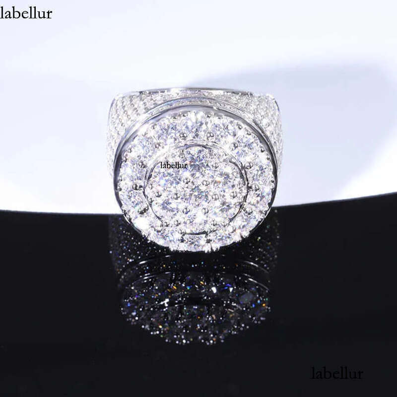 Hip Hop Style Iced Out Round Brilliant Cut VVS Moissanite Gold Plated Sterling Sier Ring For Men e9