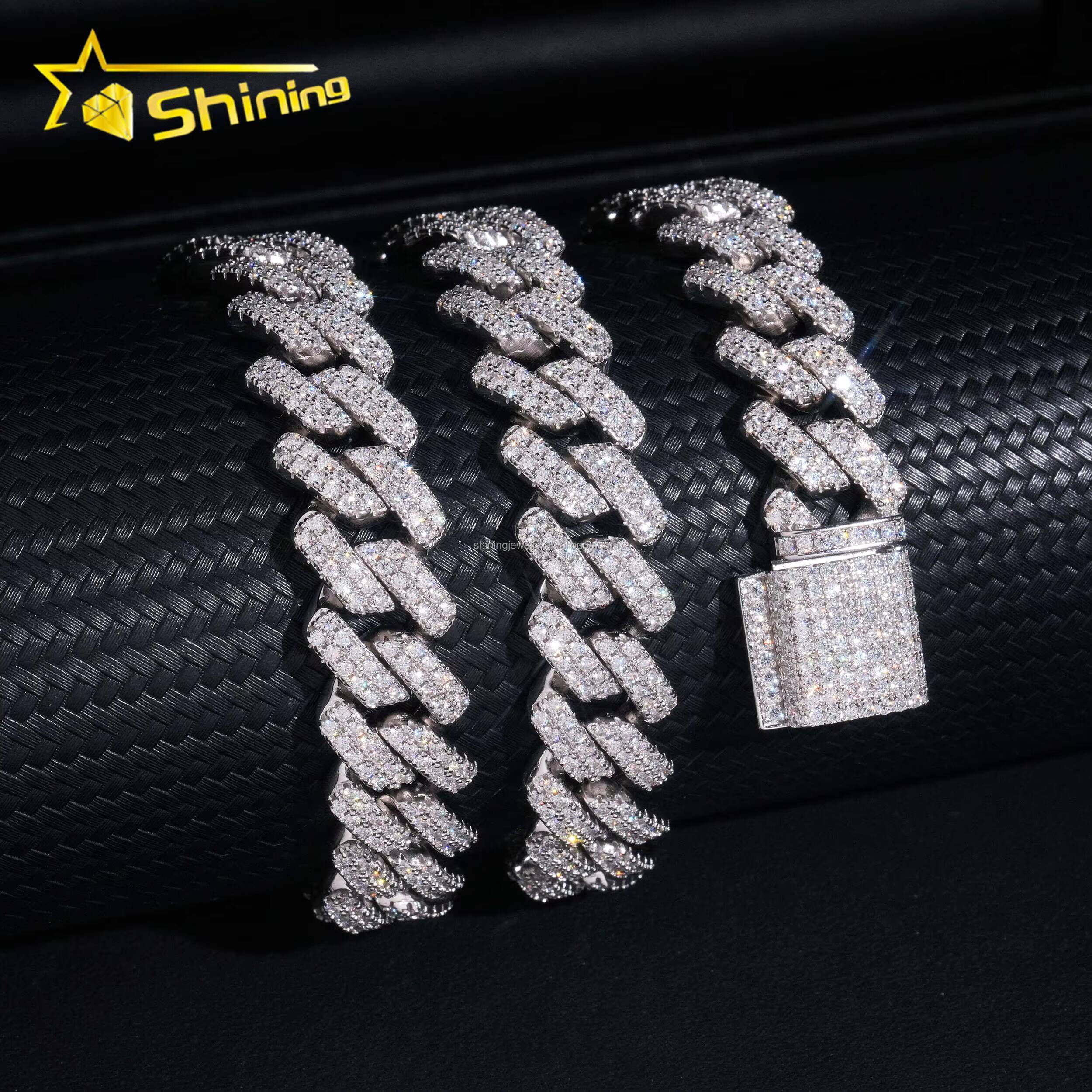 Buss Down Rapper Fire Jewelry Hot Selling GRA Certificate 14mm 2Rows Iced Out Moissanite S925 Hip Hop Miami Cuban Link Chain Man