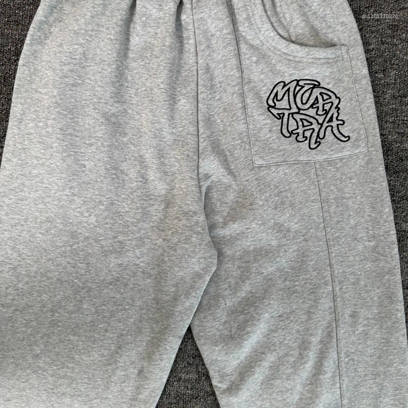 Men's Pants High Street Clothing Mertra Casual Embroidered Pattern Multi-pocket Autumn Winter Grey Fleece Sweatpants Z260315