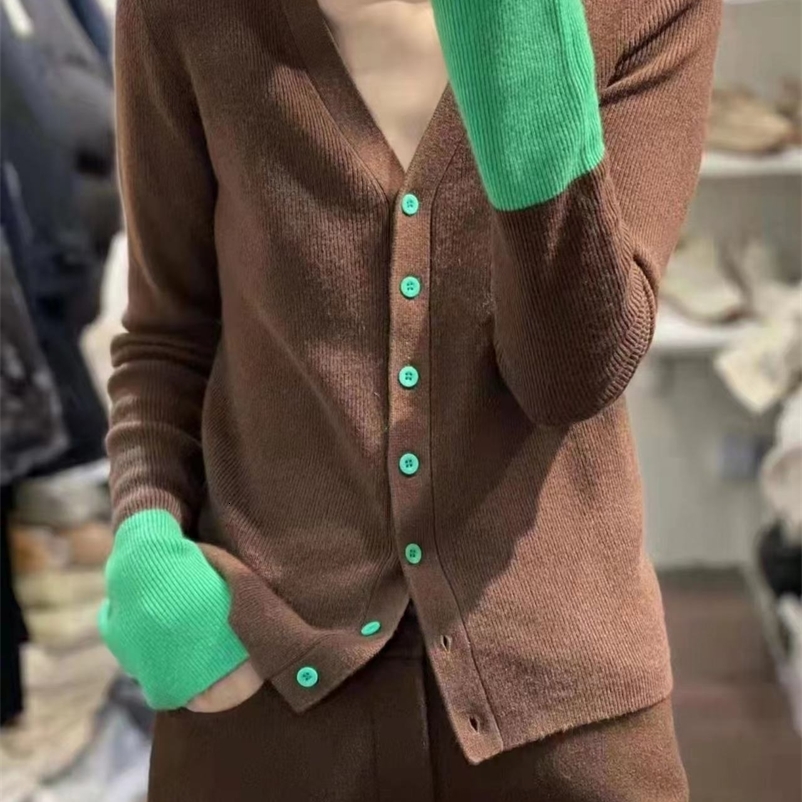 Women's Knits Tees Cashmere Sweater Cardigan Women Flare sleeve Elegant Vintage Contrast color cardigan Knitted Autumn Winter Outwear 230912