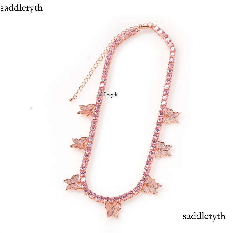 Fashion Butterfly Tennis Chain Necklace Mens Womens HIP HOP Jewelry Gold Sier Pink Iced Out Dia Chains Necklaces 12 7f 93